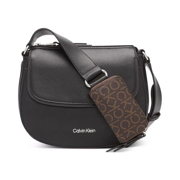 Calvin Klein Bella Black Adjustable Crossbody with Signature Zippered Pouch - Picture 1 of 13